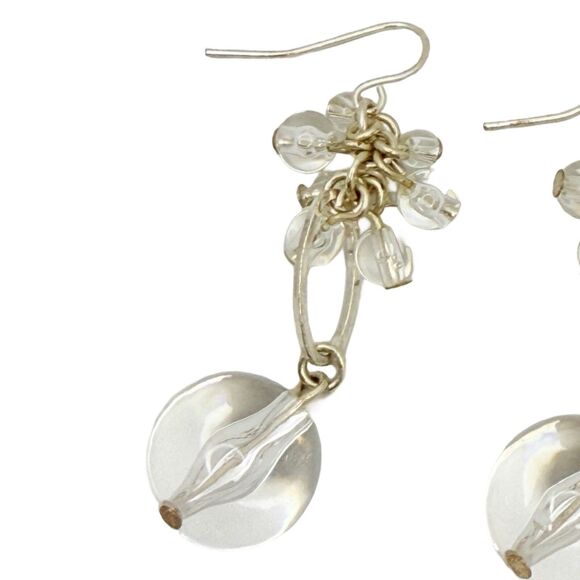 VTG Glass Beaded Dangle Earrings 2" Chandelier Silver-Tone Elegant Statement - Picture 4 of 10